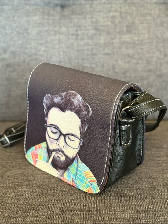 Handbags - New Without Tag Black Crossbody Bag with Graphic Portrait Print